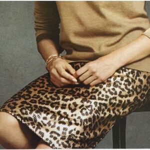 Worth NY Gold Bronze Black Animal Leopard Sequin Pencil Skirt Size 2